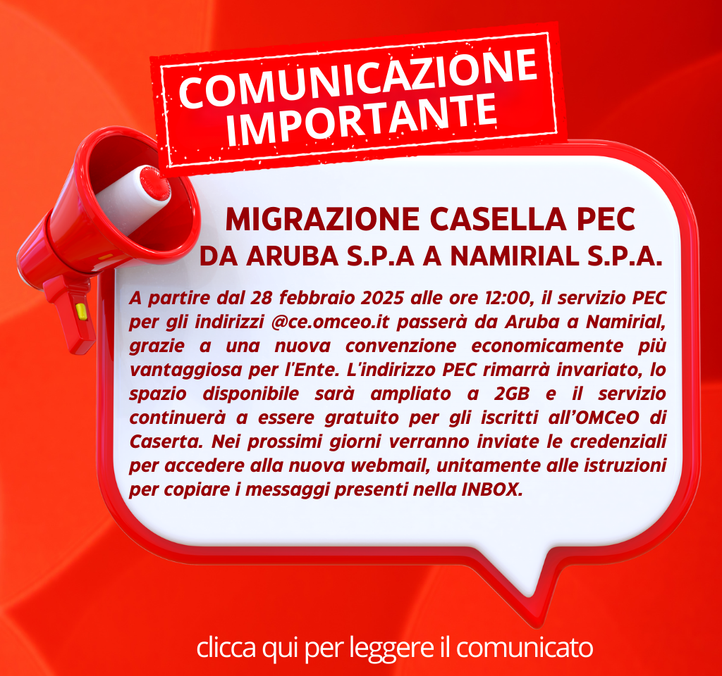 MIGRAZIONE CASELLA PEC DA ARUBA S.P.A A NAMIRIAL S.P.A. AVVISO IMPORTANTE